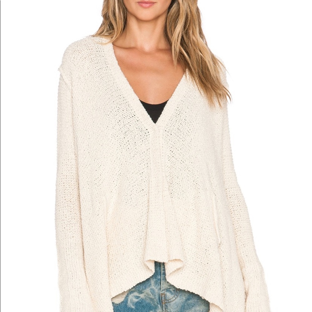 Free People Shark Hem Cardigan in Cream - Picture 2 of 4